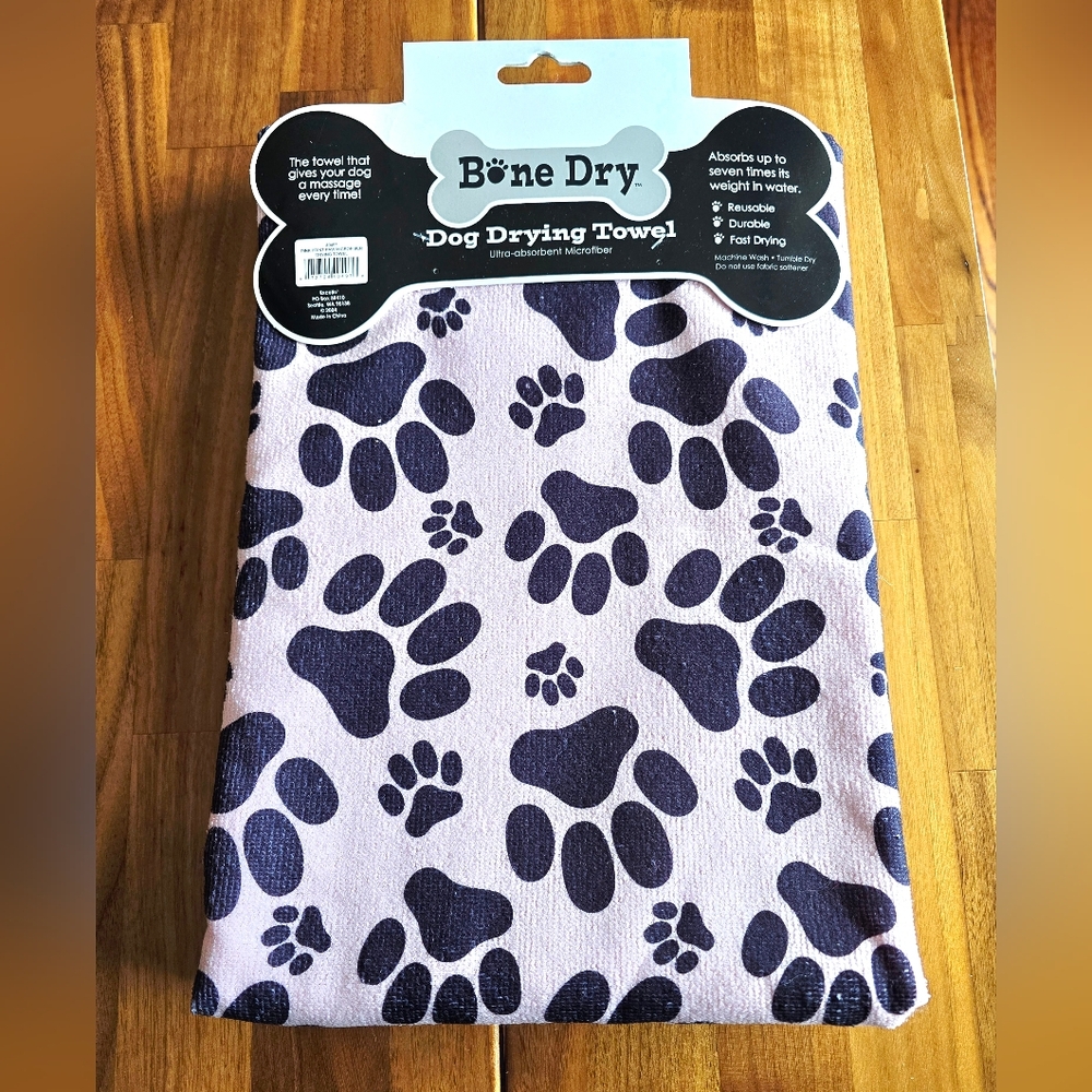 NEW! Bone Dry Pink Print Paw Dog Drying Microfiber Towel